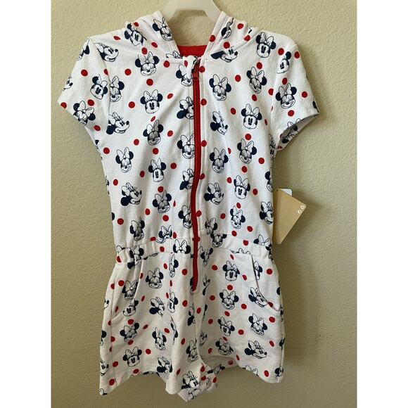 Disney Minnie Mouse 3D Ears Hooded Zip Up Girls Swim Cover Up Romper Size 9/10 - Picture 5 of 10